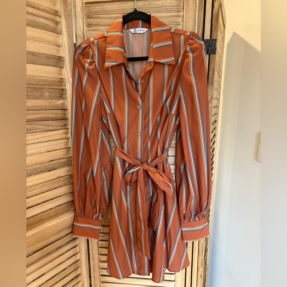 Cupshe Rust Striped Long Sleeve Dress